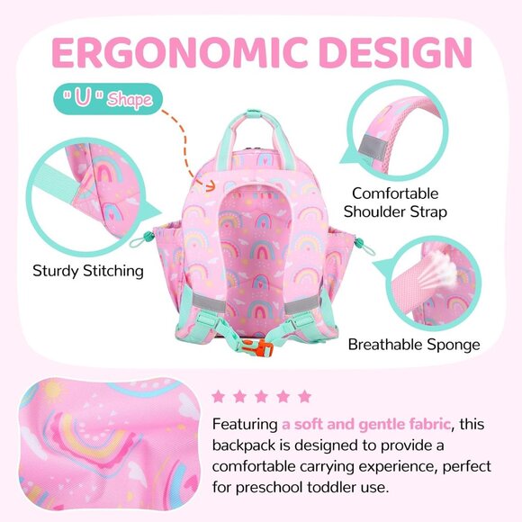 Toddler Backpack for Girls Boys Age 2-4 Preschool Mini for Travel Machine Wassh - Picture 5 of 8